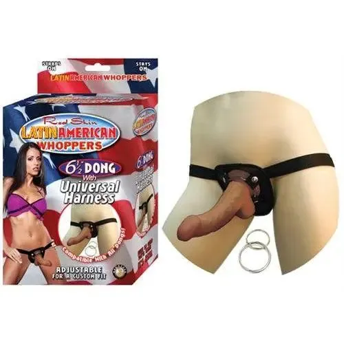 6.5-Inch Latin All American Whoppers Dong with Universal Harness - Enhanced Title