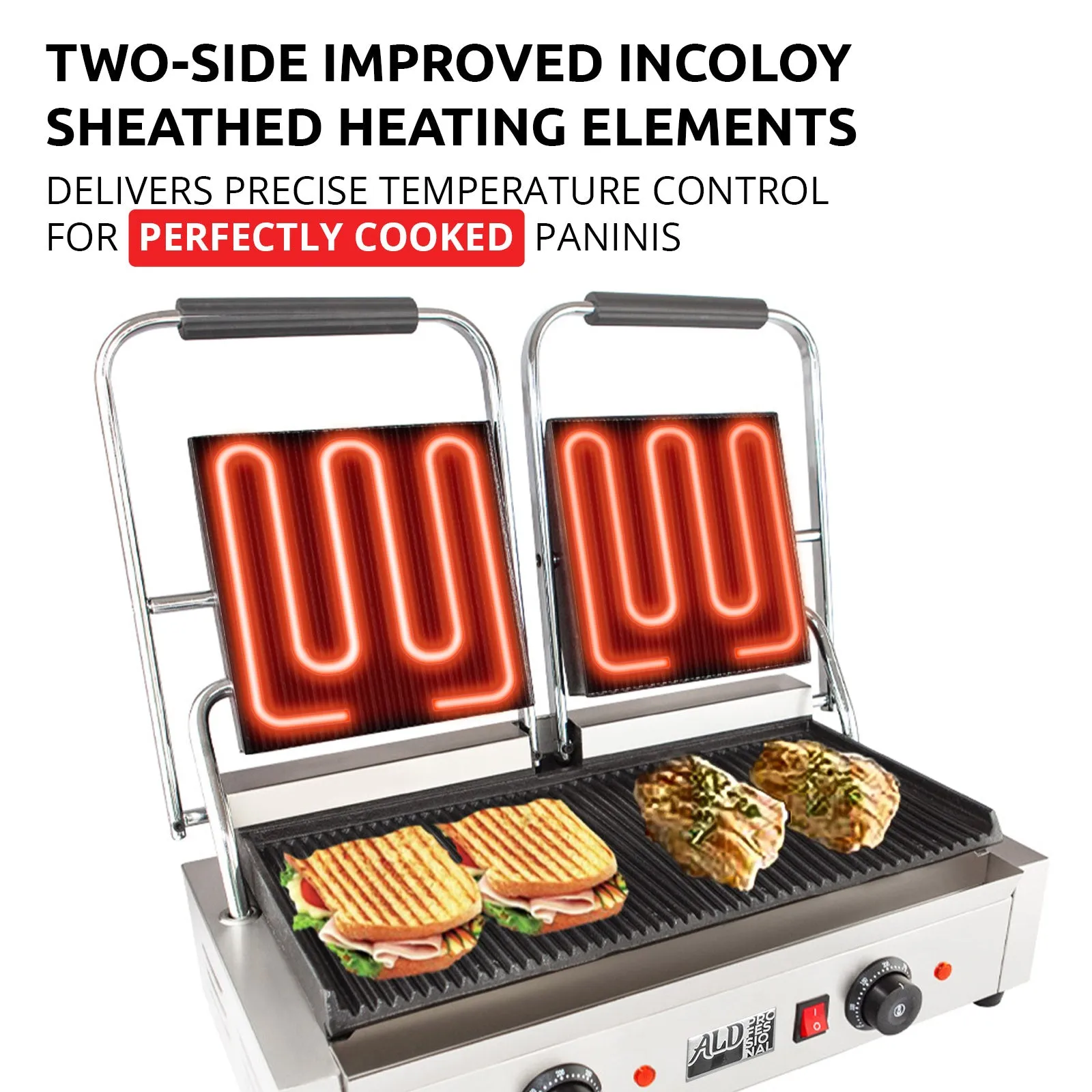 AP-692 Double Panini Press | Sandwich Maker | Cast-Iron Ribbed Plates | Adjustable Control | Nonstick