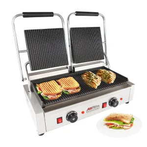 AP-692 Double Panini Press | Sandwich Maker | Cast-Iron Ribbed Plates | Adjustable Control | Nonstick