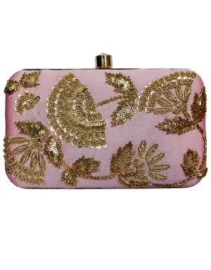 Baby Pink Designer Embroidery Heavy Clutches Accessories