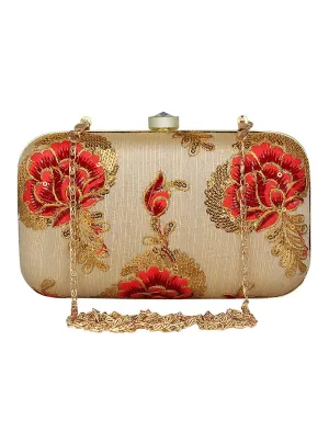 Beige Designer Embroidery Heavy Clutches-Accessories