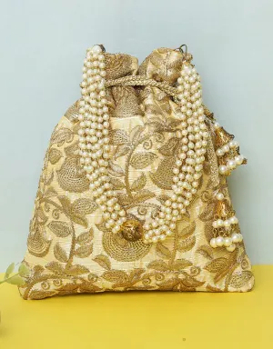 Beige Heavy Designer Handworked Clutches-Accessories