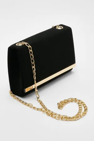 Boohoo Metallic Clutch Bag, Black