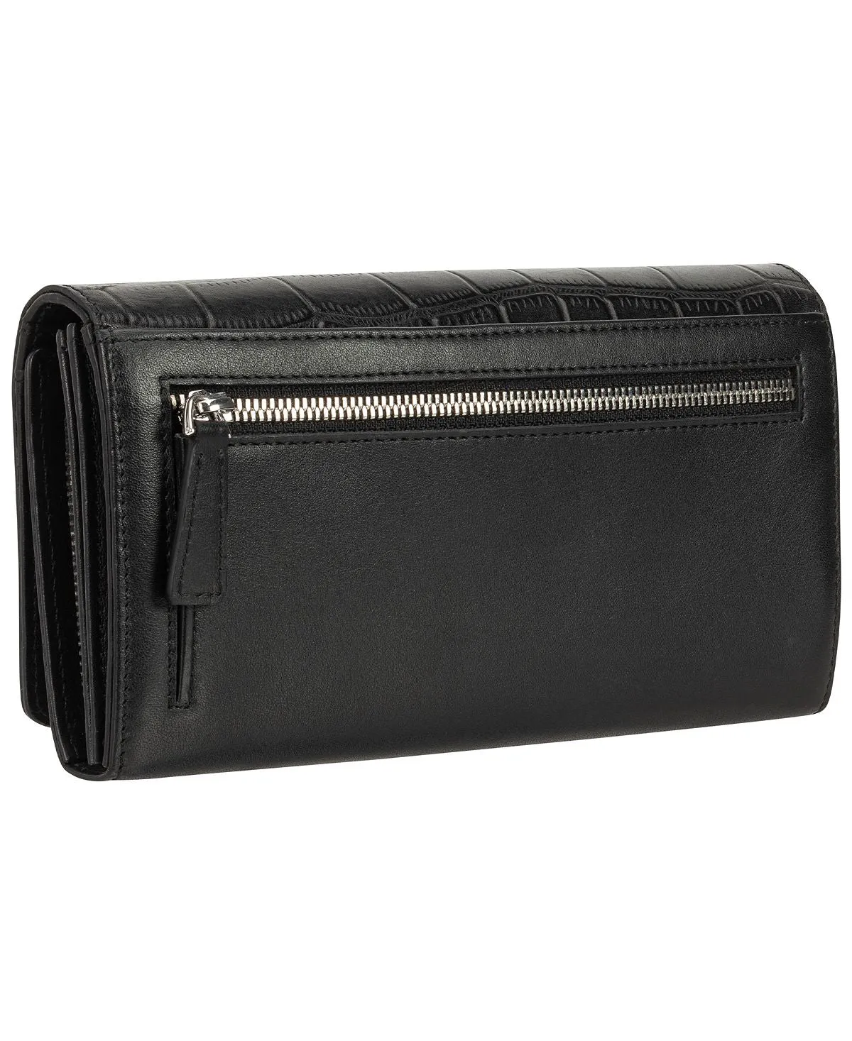 Croco Collection Women's Wallet with Mancini RFID Secure Clutch, Black