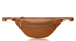 Fabucci Tan Leather Double  Zip Bum Bag