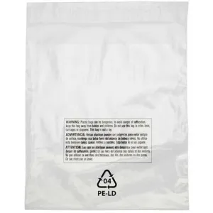 Lip & Tape Self Sealing Suffocation Warning Bags (Vented) 12 x 18 x 1.5 mil