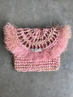 LOCA BELLA THE LABEL RAFFIA CLUTCH IN PINK