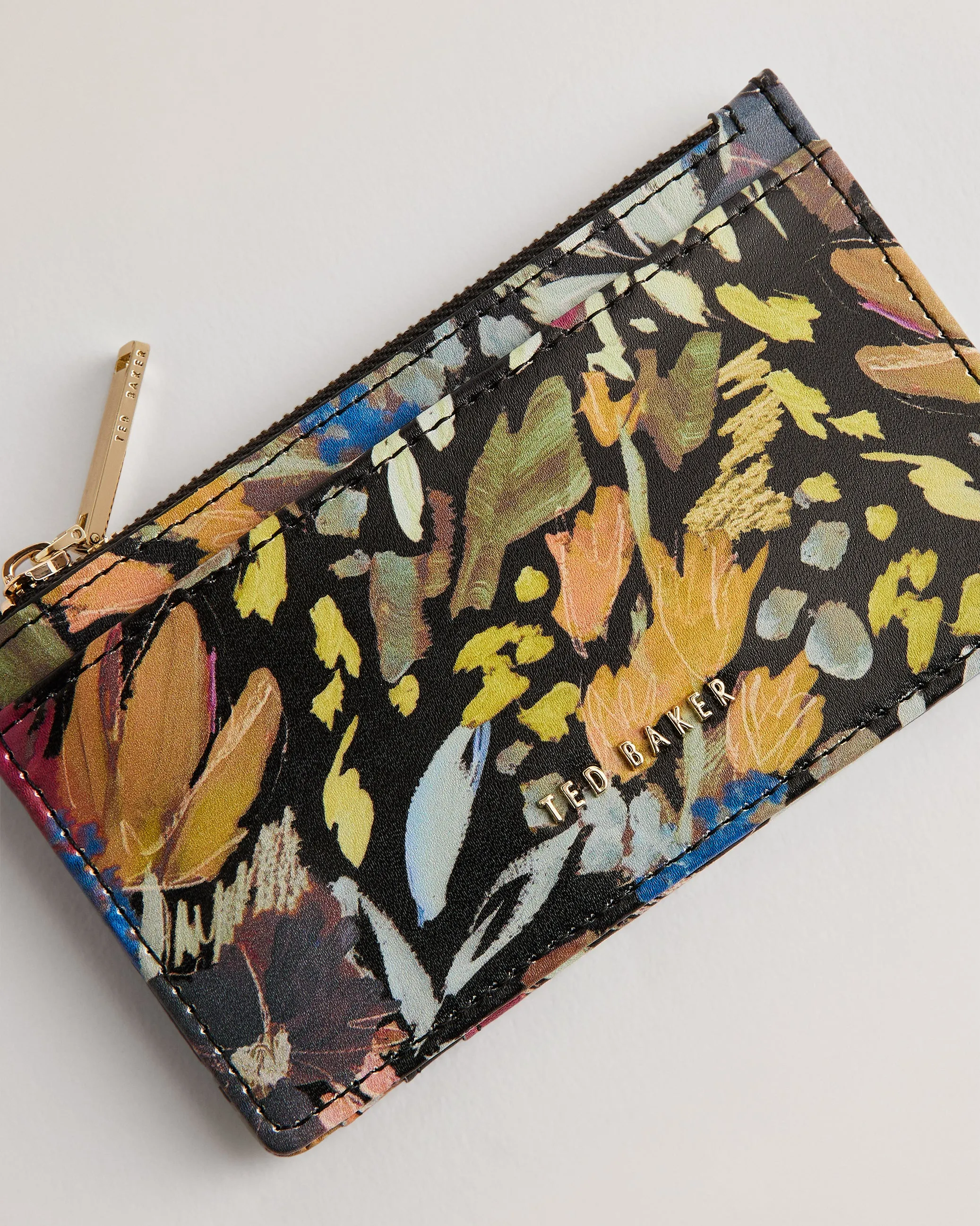 Medell Floral Print Leather Card Holder Black