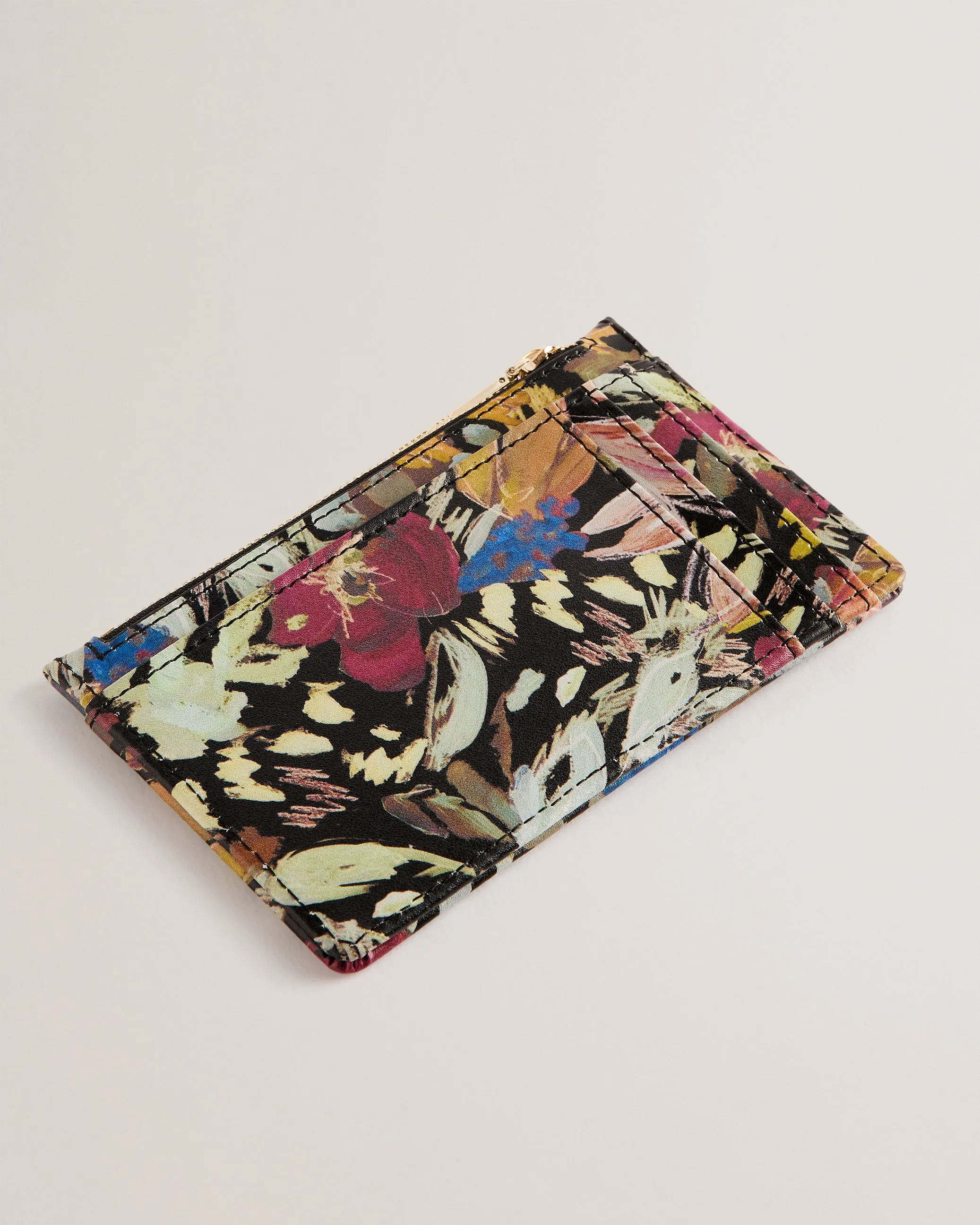 Medell Floral Print Leather Card Holder Black