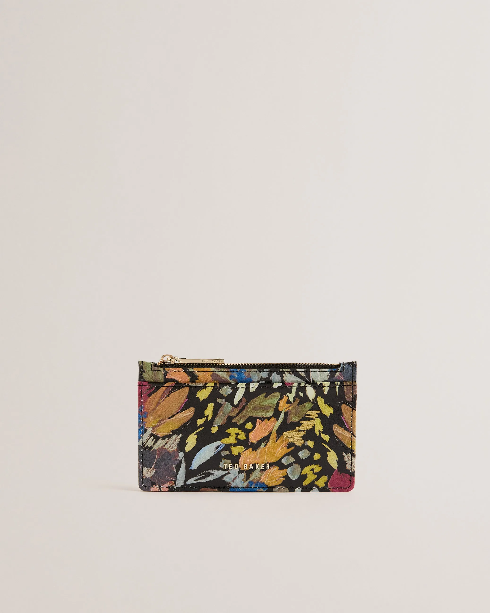 Medell Floral Print Leather Card Holder Black