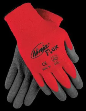 Memphis Small Ninja Flex 15 Gauge Gray Crinkle Latex Coated Work Gloves With Red 100% Nylon Liner