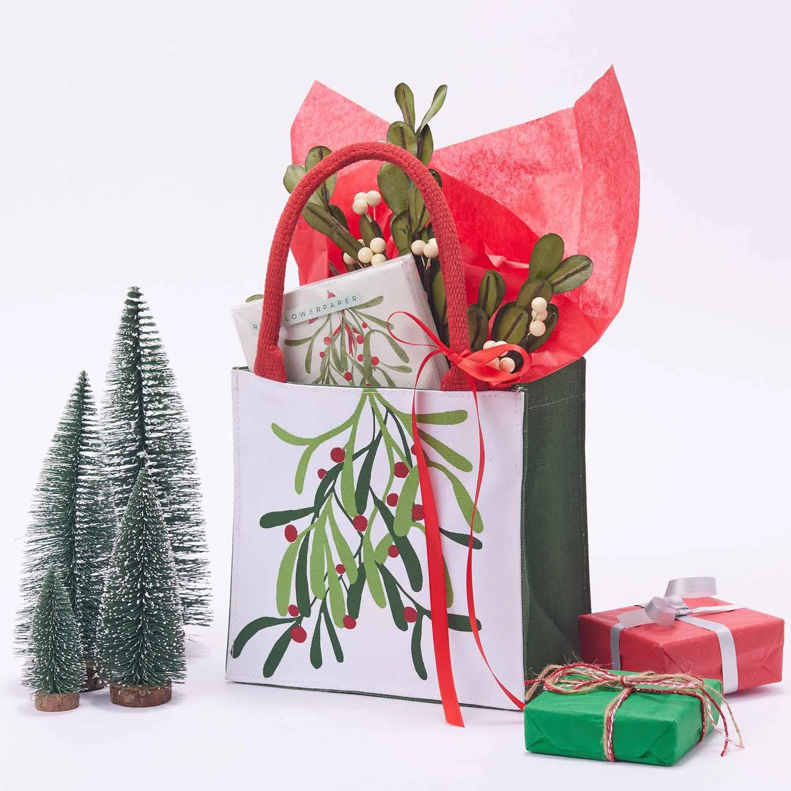 rockflowerpaper - MISTLETOE Itsy Bitsy Reusable Gift Bag Tote